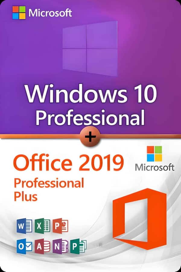 Microsoft Windows 10 Professional + Microsoft Office 2019 Professional Plus licens för 3 anordningar