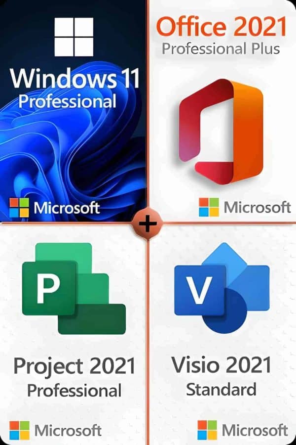 Microsoft Windows 11 Pro + Project 2021 Pro + Office 2021 Pro + Visio 2021 Standard licens för 3 anordningar