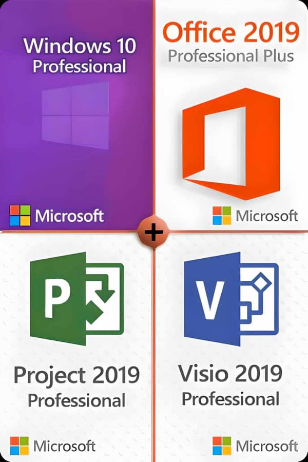 Windows 10 Professional + Visio 2019 Professional + Project 2019 Professional + Office 2019 Professional Plus licens för 3 anordningar