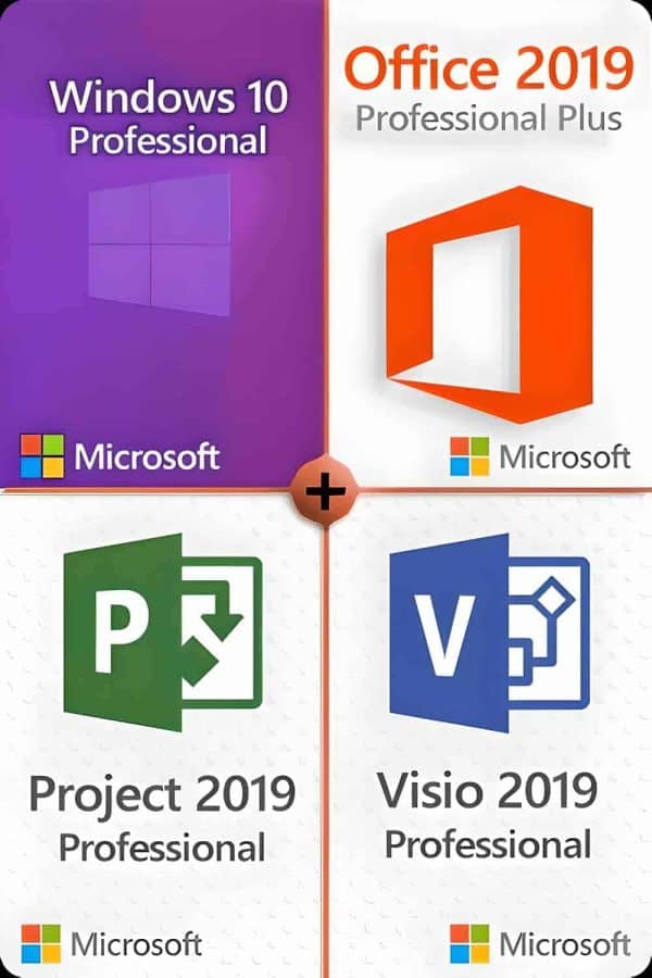 Windows 10 Professional + Visio 2019 Professional + Project 2019 Professional + Office 2019 Professional Plus licens för 3 anordningar